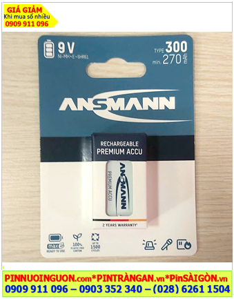 Ansman 9V-Type 300mAh /Min 270mAh 8.4V NiMh E-Block 6HR61, 6HR22 MẪU MỚI (Loại vỉ 1viên)